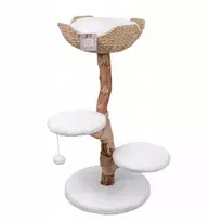 NAC Katės draskyklė, smėlio ir baltos spalvos, 100 cm, ant medinės kojelės, su krepšiu ir dviem sėdynėmis
