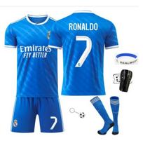ANUTETOUNI Vaikų Real Madrid Ronaldo 7 Futbolo Rinkinys - Apima Marškinėlius, Šortus, Kojines, Kamuolį, Galvos Juostą, Shin Guardus, Mėlyną ir Baltą, Dydis 120-130 cm 100-110 cm mėlyna