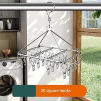 1pc Stainless Steel Clothesline with Multiple Clips, Clothesline with Underwear Rack, Sock Rack, Baby Multi-Functional Windproof Drying and Storage 20 Hooks įvairiaspalvis