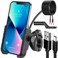 Motociklo telefono laikiklis USB įkroviklis 12/24V + USB laidas 20 cm