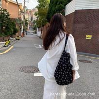 Japanese niche lazy cotton bag black elegant versatile large-capacity tote bag women's shoulder bag messenger bag