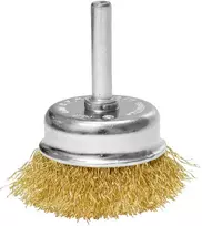 Szczotka 50 mm vielinis šepetys puodelio formos, gofruota viela, padengtas žalvariu, su 6 mm kotu