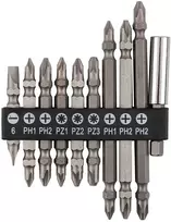 Zestaw Rinkinys Dvipusių antgalių rinkinys SL6, PH1x2, PH2x3, PZ1/2/3, su magnetiniu laikikliu 60 mm, 10 vnt.