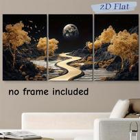 3PC 2D Flat Golden Trees and Birds Decorative Painting Modern Minimalist Living Room Entrance Bedroom Background Wall Hanging Ca (as the picture,20x30cm-3pcs)