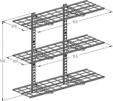 Ergosolid PG33B - Pakabinama metalinė garažo lentyna, tvirta iki 135 kg - Triguba 915x305 mm