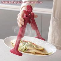 Silicone Heat Resistant Kitchen Tongs 2 in 1 Pot Holder and Food Clip Non Slip Handle for Steaming Cooking and Serving one size raudona