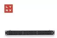 LYNX 19" komutacinė panelė, 48 prievadų, UTP Cat6, 50µ, neekranuota, juoda