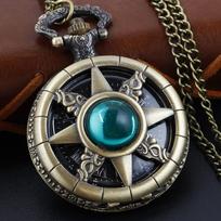 New Magic Emerald Hollow Star Quartz Pocket Watch Vintage Gentleman Necklace Pendant Fashion Accessories Clock bronza