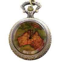 Bronze Transparent Map Pattern Quartz Pocket Watch Fashion Necklace Pendant Clock Men's and Women's Gifts bronza