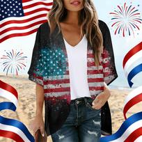 Womens Open Front Kimono Cardigan Loose Fit Lightweight Printed Short Sleeve Casual Outerwear Top 250 Years Design L juoda