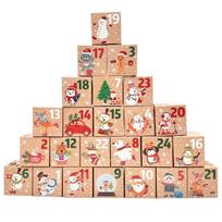 24Pcs Kraft Paper Christmas Advent Calendar Boxes Small 24 Days Gift Candy Box Wrapping Supplies Decorations Xmas Gift Boxes 14x16cm