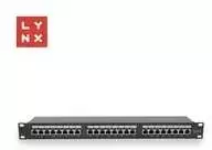 LYNX 19" komutacinė panelė, 24 prievadų, FTP Cat5e, 50µ, ekranuota, juoda