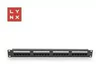 LYNX 19" komutacinė panelė, 24 prievadų, UTP Cat5e, 50µ, neekranuota, juoda