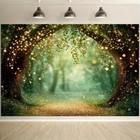2D Magical Forest Backdrop Firefly Light Birthday Party Photography Background 47.2x31.5inch/120*80cm