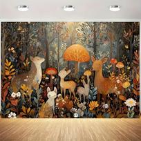 2D Autumn Forest Backdrop Woodland Animal Kids Birthday Photography Background 47.2x31.5inch/120*80cm