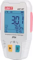 Temperatūros ir drėgmės duomenų kaupiklis, -40 ~ 85C, 0%~100% RH, 64000 taškų, IP54, Bluetooth, UNI-T