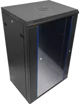 Pakabinama lentyna 19" 18U 600x450, (dvigubos sekcijos variantas) vienos varčios stiklinės durys, nuimamas pilnas galinis dangtis, nuimami pilnai šoniniai dangčiai, rakinamas, 4 sijos, spalva juoda, ALANTEC