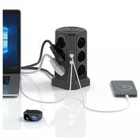 Realprices Ant grindų pastatomas žaibo apsaugos maitinimo lizdas, 12 lizdų + 5 USB prievadai perkrovimui