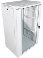 Pakabinama lentyna 19" 18U 600x450, (dvigubos sekcijos variantas) vienos varčios stiklinės durys, nuimamas pilnas galinis dangtis, nuimami pilnai šoniniai dangčiai, rakinamas, 4 sijos, spalva pilka, ALANTEC