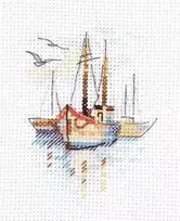 Alisa Mini siuvinėjimo rinkinys kryželiu „Laivai aušroje“, Aida 14, 6×9 cm