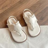 New Summer Girls Thong Sandals, Breathable Beach Shoes for Baby Girls, Fashion Soft Sole Lace Sandals 23