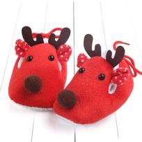 Pirmieji vaikštynės kūdikių batai Deer Prints Round Slip-On Minkštos šlepetės seklios kalėdinės dovanos avalynė 0-3m raudona