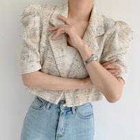 Vasaros rudens senovinis moteriškas švarkas, kostiumas apykakle Puff trumpomis rankovėmis languotas Moteriški paltai Striukės Crop Top Moteriškos striukės Marškiniai 15497 One Size abrikosas