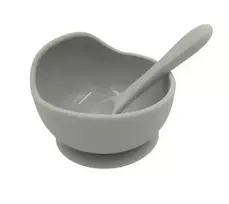 BABY 01138 Silikoninis dubuo su siurbtuku ir šaukštu Pilka
