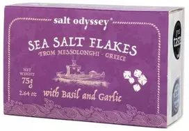 Salt Odyssey Druskos dribsniai su česnakais ir bazilikais, 75 g