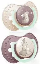 LOVI 22/913 Dinaminis silikoninis čiulptukas 0-6m 2 vnt Naktis&Diena mergaitė