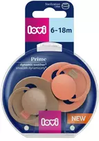 LOVI silikoniniai dinaminiai čiulptukai Prime, Granola/Oranžinis, 6-18m, 2 vnt., 34/410