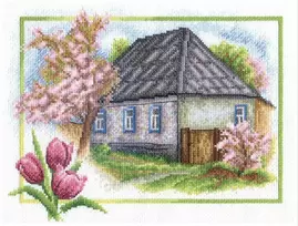 Panna Klart Kryželiu siuvinėjimo rinkinys „Pavasaris kaime“ – jauki kaimo scena