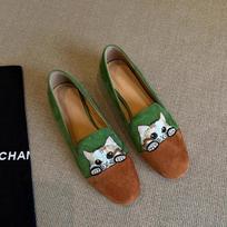 New Embroidered Kitten One Step Legged Lefu Shoes for Women Simple Exterior Wear Flat Bottom Comfortable Leather Single Shoes 40