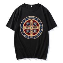 Šv. Benedikto Medalis Katalikiškas Megztinis T-shirt Camisas Vyrams Moterims Laisvalaikio Spausdintas Medvilninis T-shirt Vintage Harajuku Dydelis T S