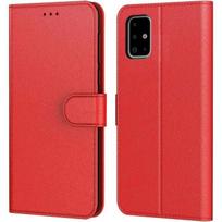 Case for Samsung A51 - PROSHOP - Red leather effect - 360° protection - Wallet - Viewing stand raudona