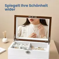 SONGMICS Elegantiška papuošalų dėžutė su veidrodžiu, balta