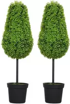 HOMCOM 2 vnt dirbtinių buksmedžių 90cm dirbtinis augalas ašaros formos, plastikiniai dirbtiniai augalai vazonuose moderniai dekoracijai