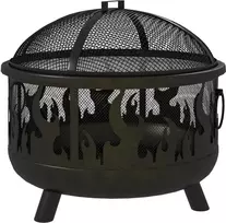 Outsunny 2-in-1 laužavietė, kepsninė su apsauga nuo žiežirbų ir grotelėmis, skirta sodui, BBQ, metalinė, juoda, Ø61x55cm