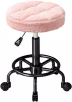 HOMCOM taburetė su ratukais, reguliuojamo aukščio 50-66 cm, besisukanti 360°, biuro taburetė, kėdė biurui, salonui, masažo kabinetui, spa, rožinė