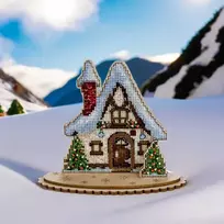 Wonderland Crafts Siuvinėjimo kryželiu rinkinys ant medžio Kalėdų namelis su karoliukais