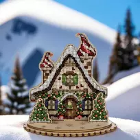 Wonderland Crafts Kalėdų namelio siuvinėjimo kryželiu rinkinys ant medžio, su karoliukais