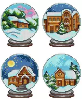 Crafting Spark Siuvinėjimo kryželiu rinkinys Žiemos namai kamuoliukuose, 14ct plastikinė kanva