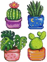Crafting Spark Siuvinėjimo kryželiu rinkinys Kaktusas, plastikinė kanva 14ct, 21 spalvos