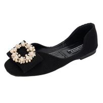 Cute Green Square Toe with Crystals Ladies Summer Footwear Pink Flats Rhinestone Kawaii Black Shoes for Women 2025 Diamond Flat 35 black