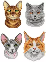 Crafting Spark Siuvinėjimo kryželiu rinkinys su katėmis, plastikinė drobė 14 ct, 4 dizainai