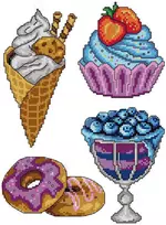 Crafting Spark Siuvinėjimo kryželiu rinkinys „Saldumynai“, 4 dizainai, plastikinė drobė 14 ct