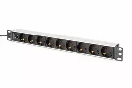 Digitus Listwa zasilająca PDU Rack 19" su bezpiecznikiem przeciążeniowym, 9 gniazd Schuko CEE 7/3 (45°), kabe l 2m wtyk IEC C14, 10A, aluminiowa