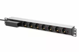 Digitus Digit 1U aliuminio maitinimo blokas, montuojamas į stelažą, 7 apsauginiai lizdai 16A, 4000W, 250VAC 50/60Hz, 1 automatinis jungiklis