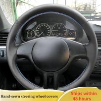 Car Steering Wheel Cover  Leather For BMW 3 5 Series E46 E39 X5 E53 Z3 E36 Steering Wheel Car Accessory Red Thread