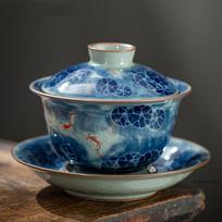 180ml Chinese Antique Ceramic Gaiwan Handmade Lotus Fish Tea Tureen Travel Portable Tea Bowl Household Teaware Accessories 12.7x9.5cm  180ml